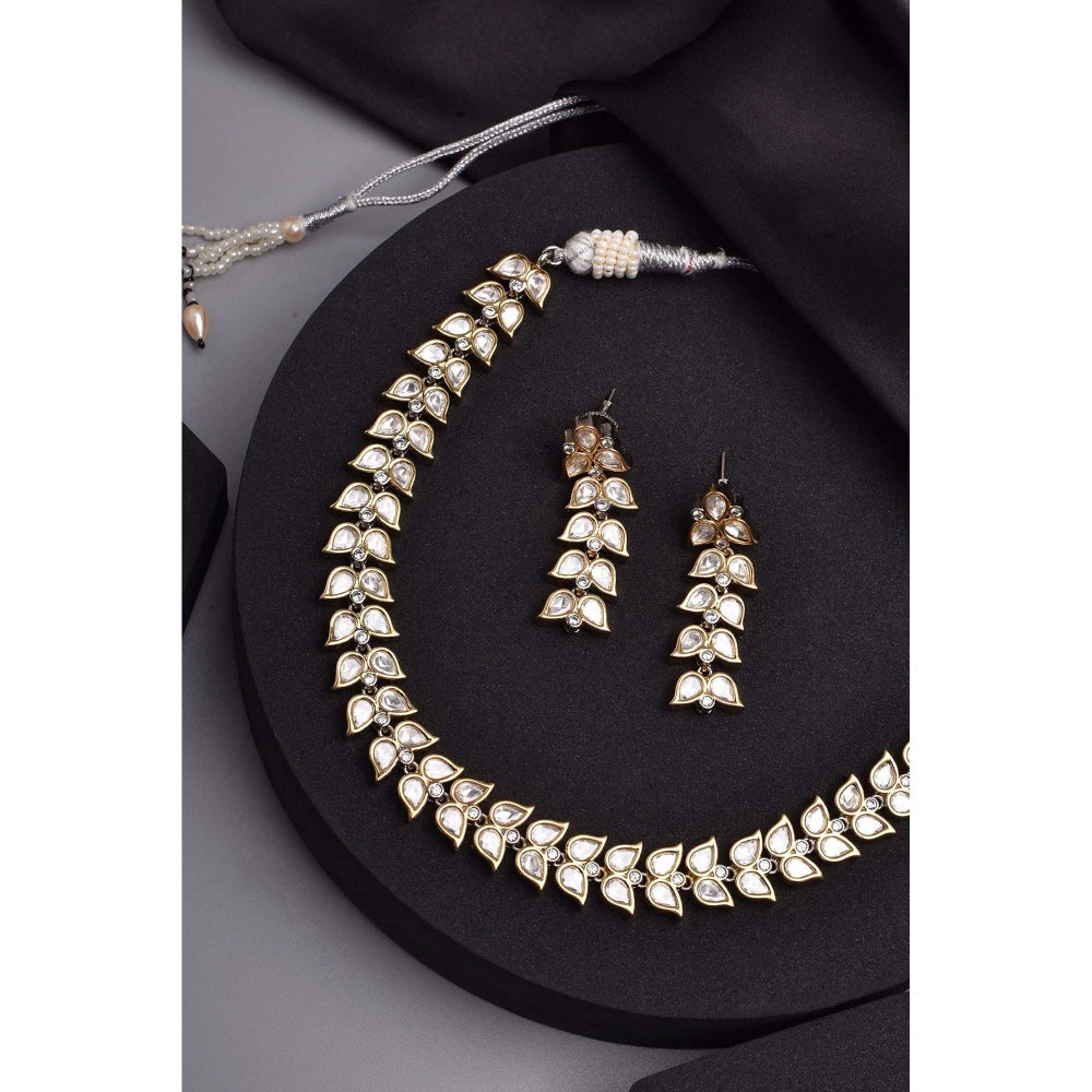 SWABHIMANN Kruti Silver Polki Necklace with Earrings Set