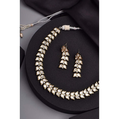 SWABHIMANN Kruti Silver Polki Necklace with Earrings Set