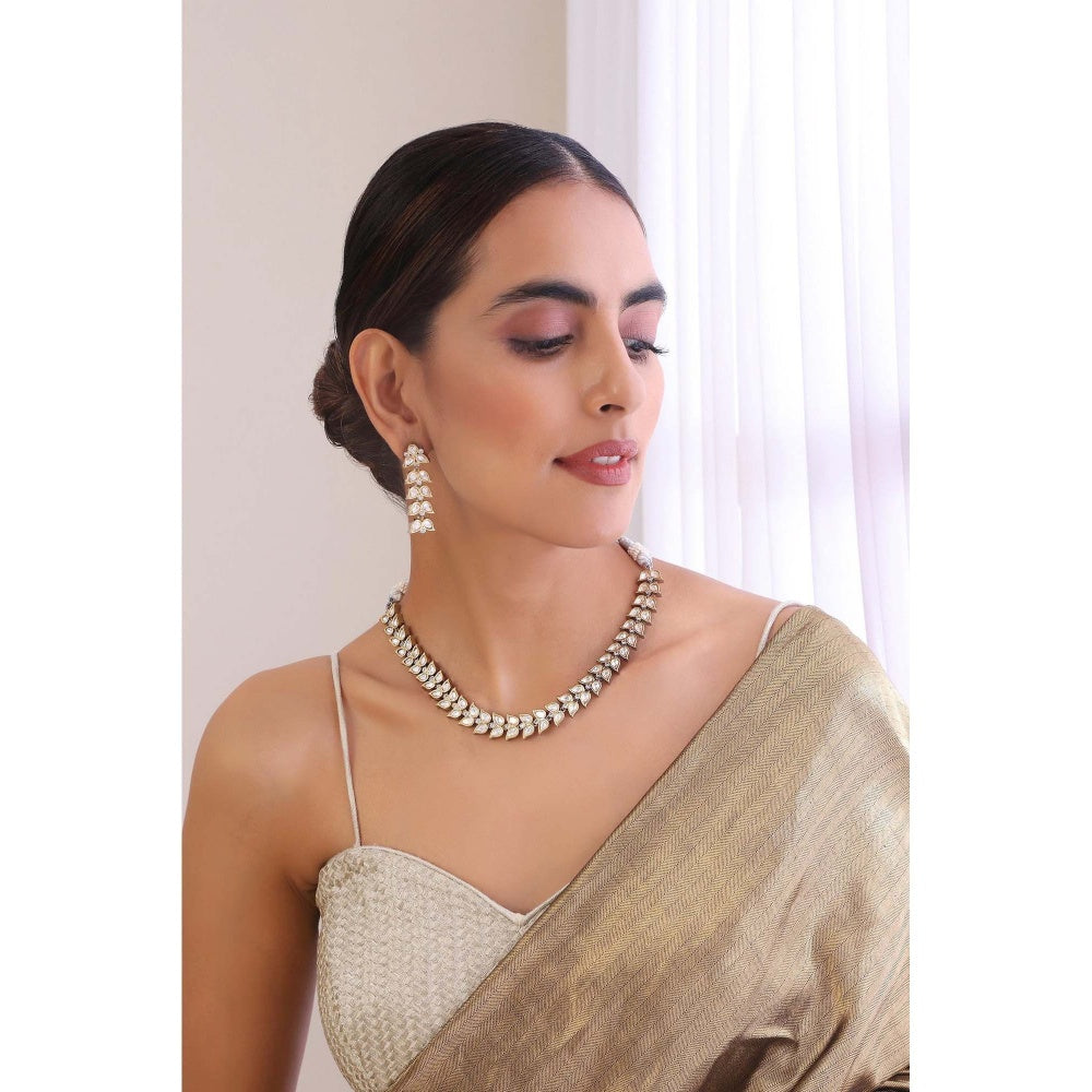 SWABHIMANN Kruti Silver Polki Necklace with Earrings Set