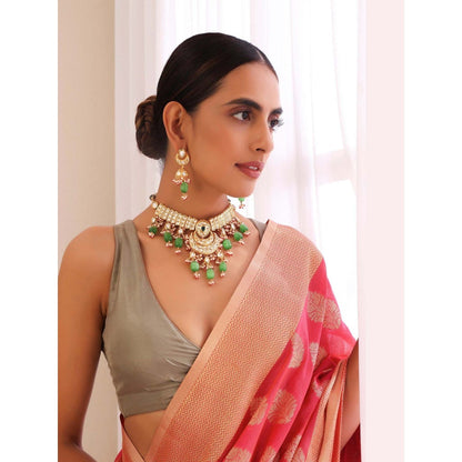 SWABHIMANN Kimakshi Green Kundan Choker Necklace Set