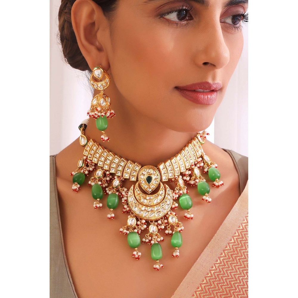 SWABHIMANN Kimakshi Green Kundan Choker Necklace Set
