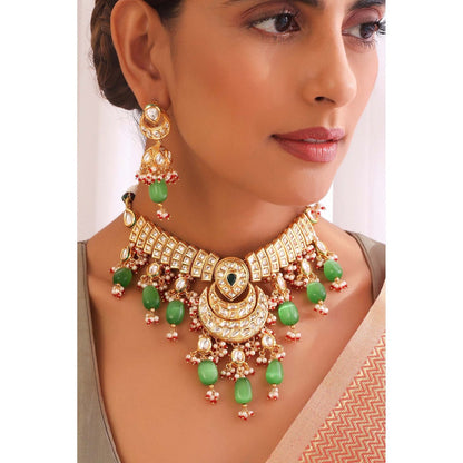 SWABHIMANN Kimakshi Green Kundan Choker Necklace Set
