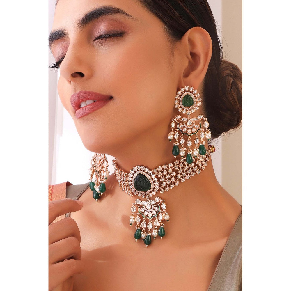 SWABHIMANN Ira Green Polki Choker Set