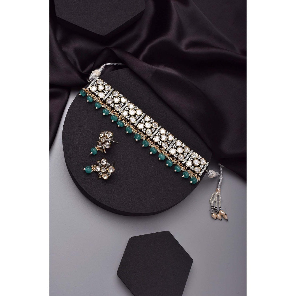 SWABHIMANN Radha Silver Choker Necklace with Earrings Set