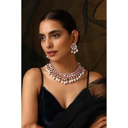 SWABHIMANN Amreen Pink Polki and Pearl Necklace Set