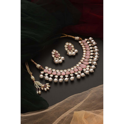 SWABHIMANN Amreen Pink Polki and Pearl Necklace Set