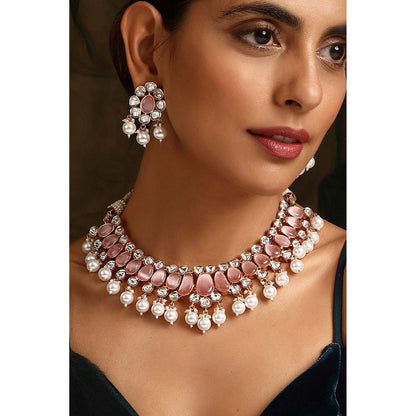 SWABHIMANN Amreen Pink Polki and Pearl Necklace Set