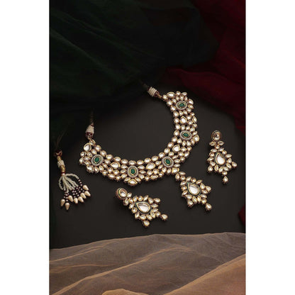 SWABHIMANN Udya Green Kundan Necklace with Earrings Set