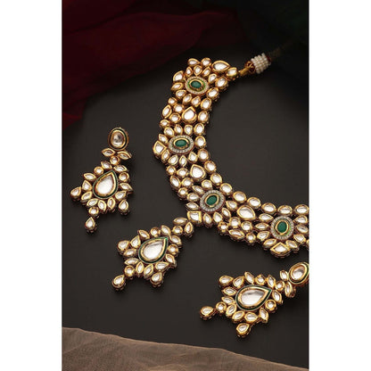 SWABHIMANN Udya Green Kundan Necklace with Earrings Set