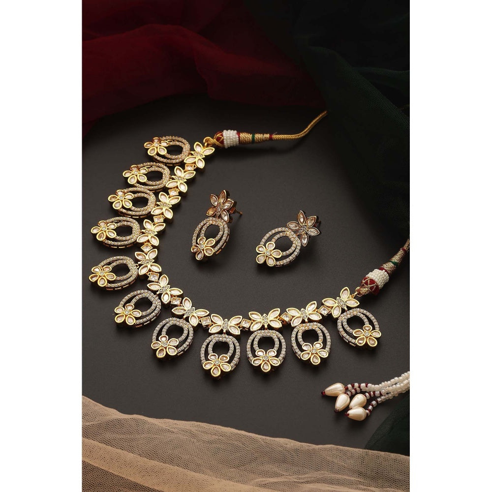 SWABHIMANN Naziha Gold Polki Necklace with Earrings Set