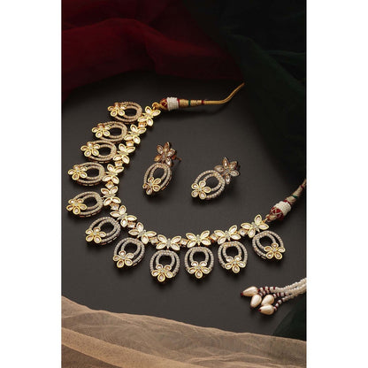 SWABHIMANN Naziha Gold Polki Necklace with Earrings Set