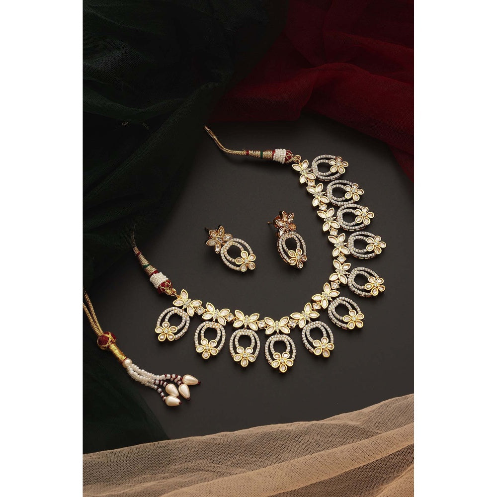 SWABHIMANN Naziha Gold Polki Necklace with Earrings Set