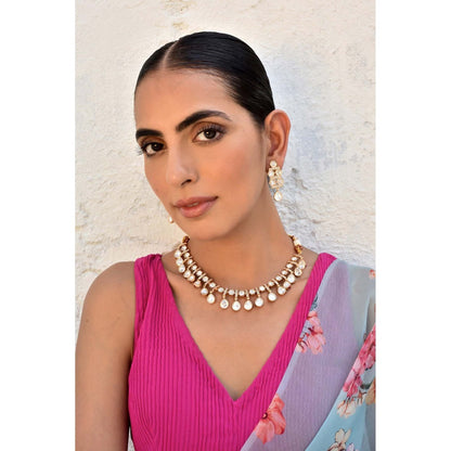 SWABHIMANN Rebel Kid in Ikaya Rose Gold Polki Necklace with Earrings Set