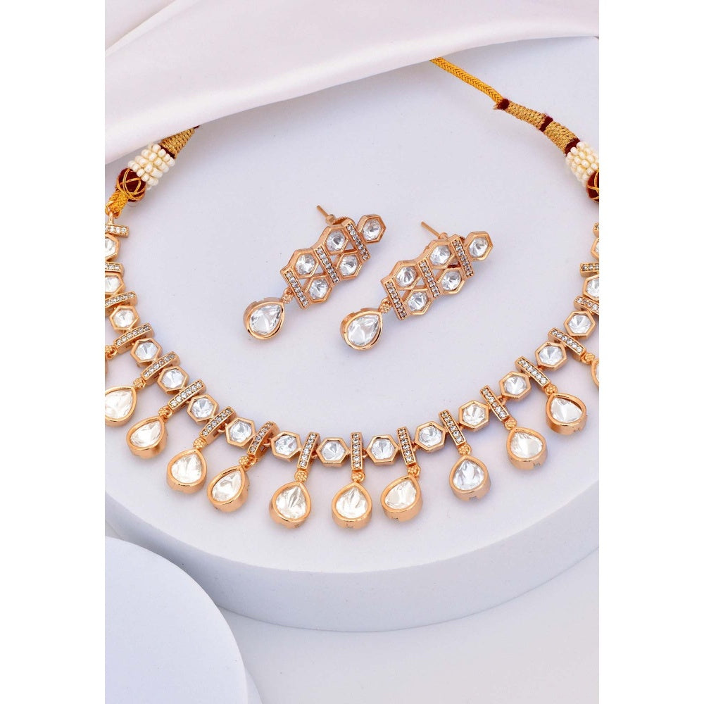 SWABHIMANN Rebel Kid in Ikaya Rose Gold Polki Necklace with Earrings Set