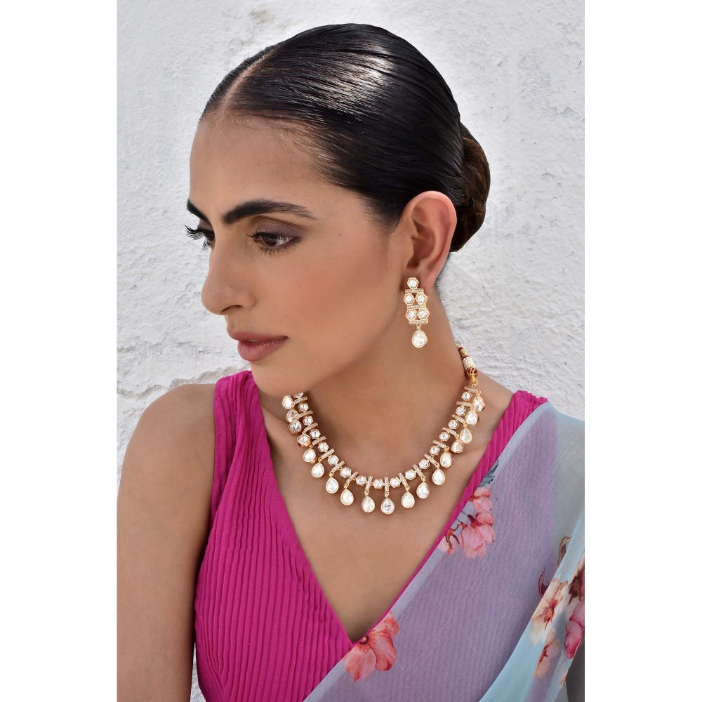 SWABHIMANN Rebel Kid in Ikaya Rose Gold Polki Necklace with Earrings Set