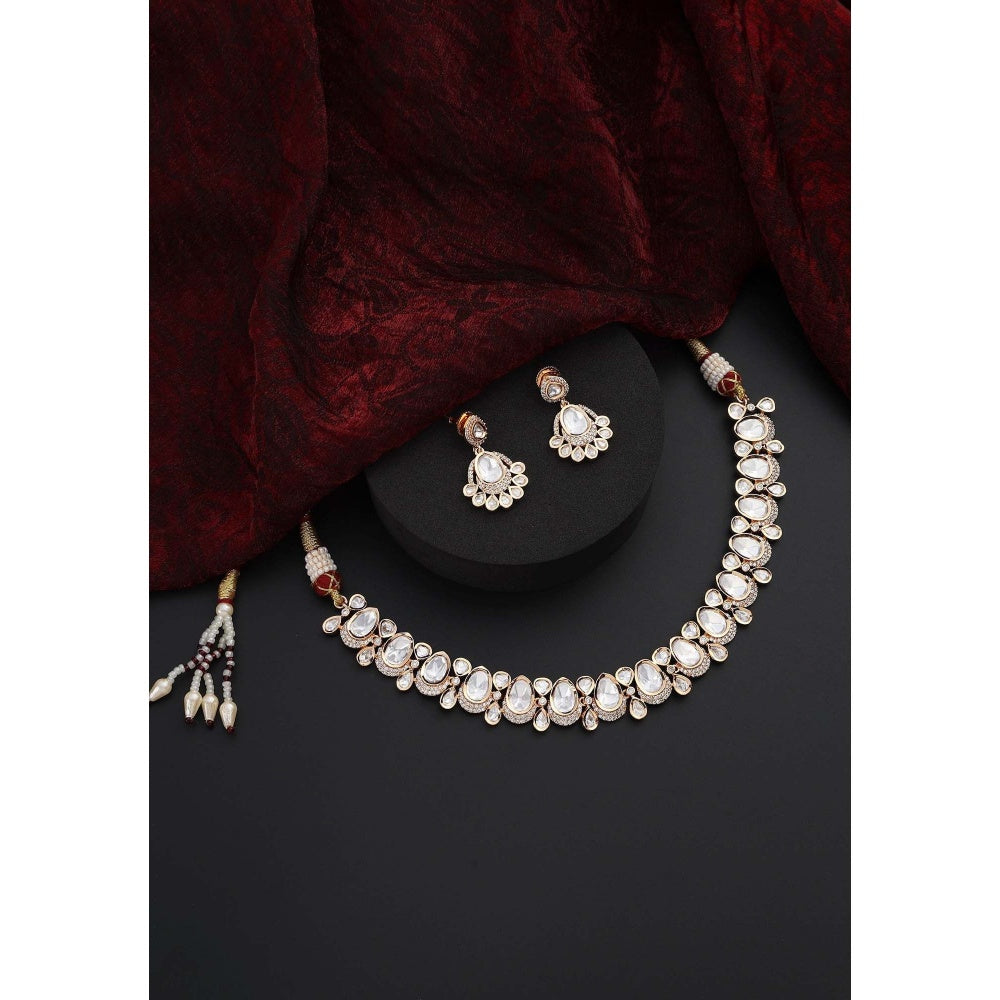 SWABHIMANN Inaya Rose Gold Polki Choker Necklace with Earrings Set