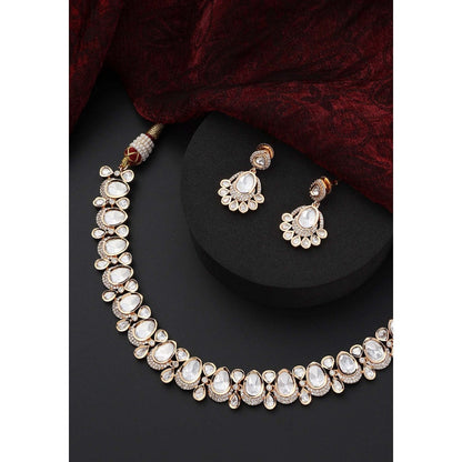 SWABHIMANN Inaya Rose Gold Polki Choker Necklace with Earrings Set