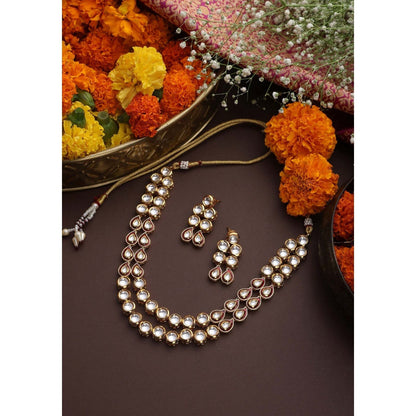 SWABHIMANN Riya Red Layered Kundan Necklace Set