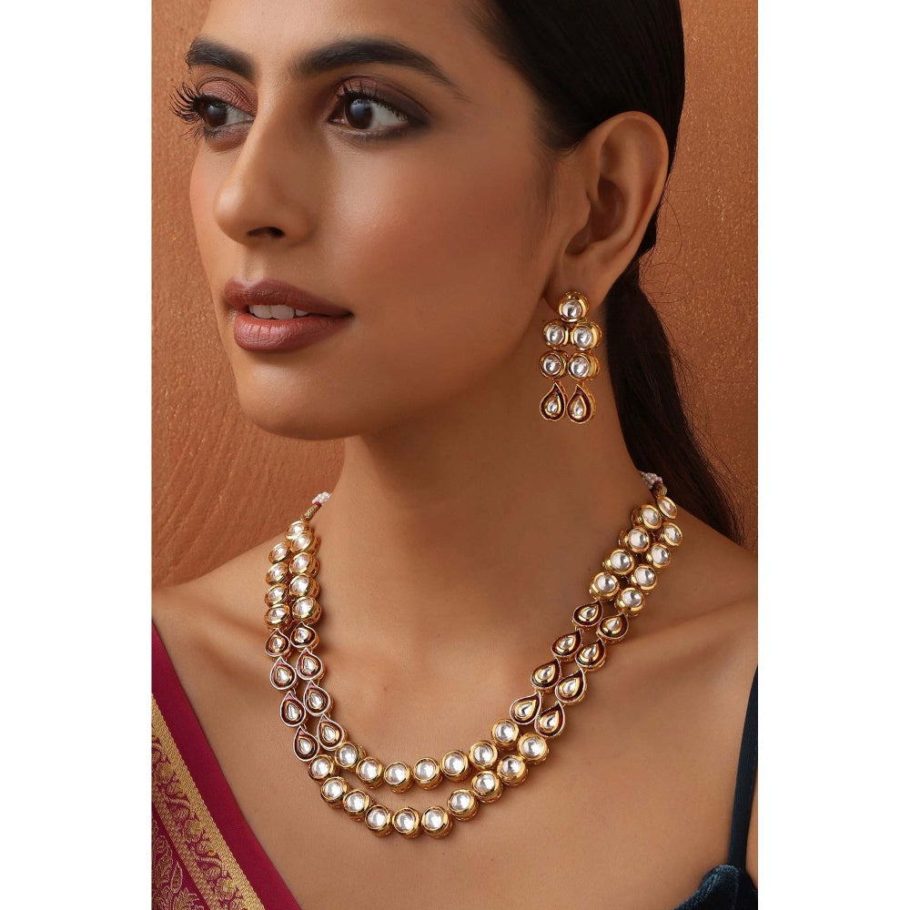SWABHIMANN Riya Red Layered Kundan Necklace Set