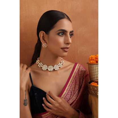 SWABHIMANN Sehaj Gold Polki Necklace with Earrings Set