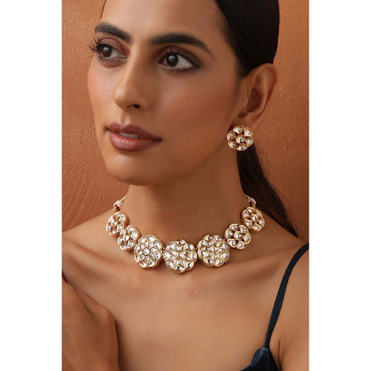 SWABHIMANN Sehaj Gold Polki Necklace with Earrings Set