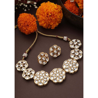 SWABHIMANN Sehaj Gold Polki Necklace with Earrings Set