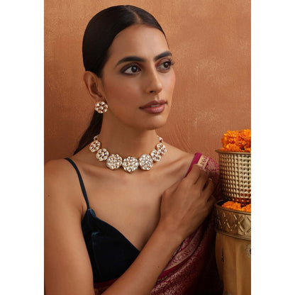 SWABHIMANN Sehaj Gold Polki Necklace with Earrings Set
