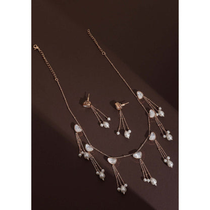 SWABHIMANN Kavini Polki and Pearl Necklace with Earrings Set