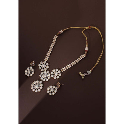 SWABHIMANN Adweta Rose Gold Polki Pendant Necklace with Earrings Set