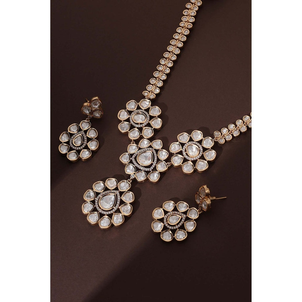 SWABHIMANN Adweta Rose Gold Polki Pendant Necklace with Earrings Set