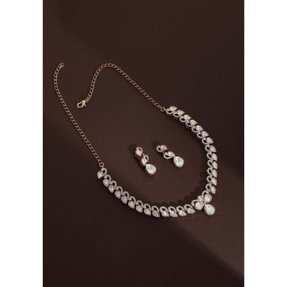 SWABHIMANN Meghana Rose Gold Polki Necklace with Earrings Set