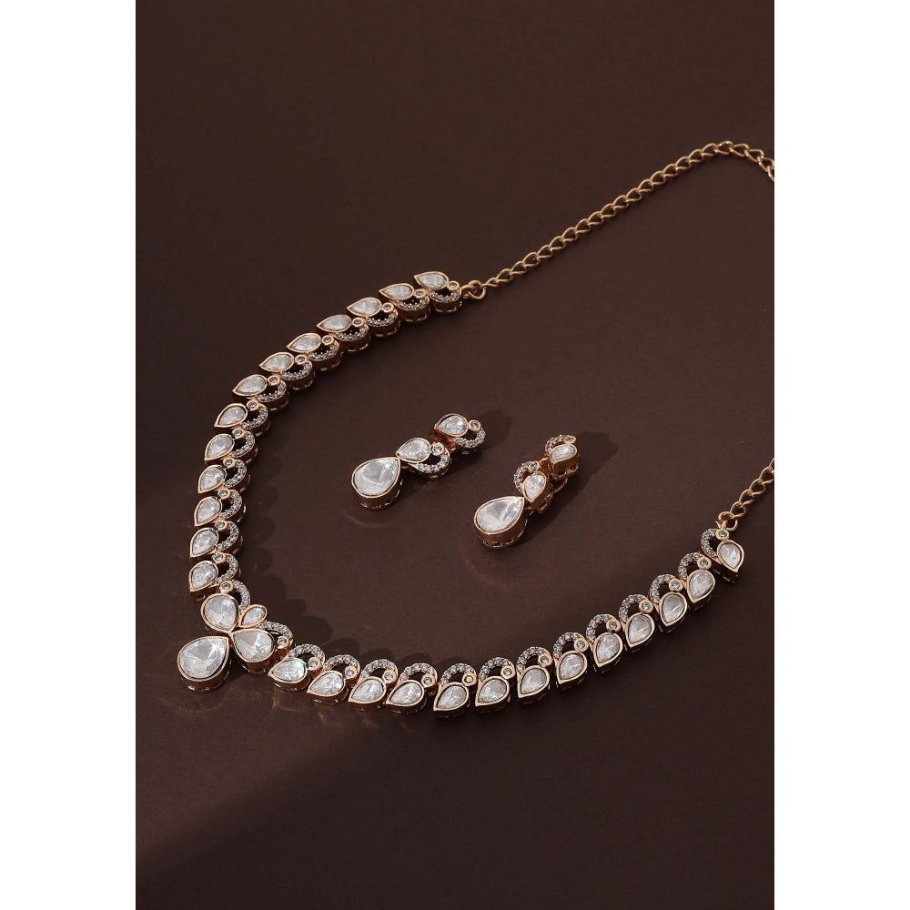 SWABHIMANN Meghana Rose Gold Polki Necklace with Earrings Set