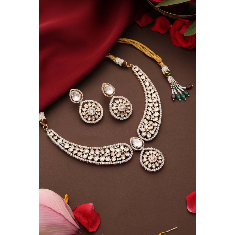 SWABHIMANN Aashvi Rose Gold Polki Necklace with Earrings