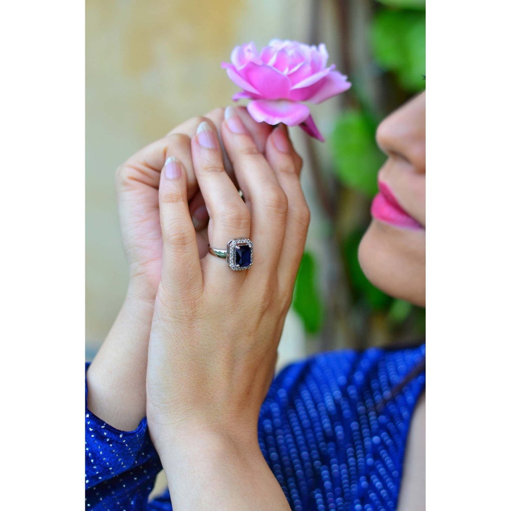 SWABHIMANN Alicia Silver Plated Zirconia Sapphire Ring