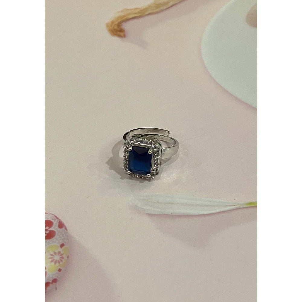 SWABHIMANN Alicia Silver Plated Zirconia Sapphire Ring
