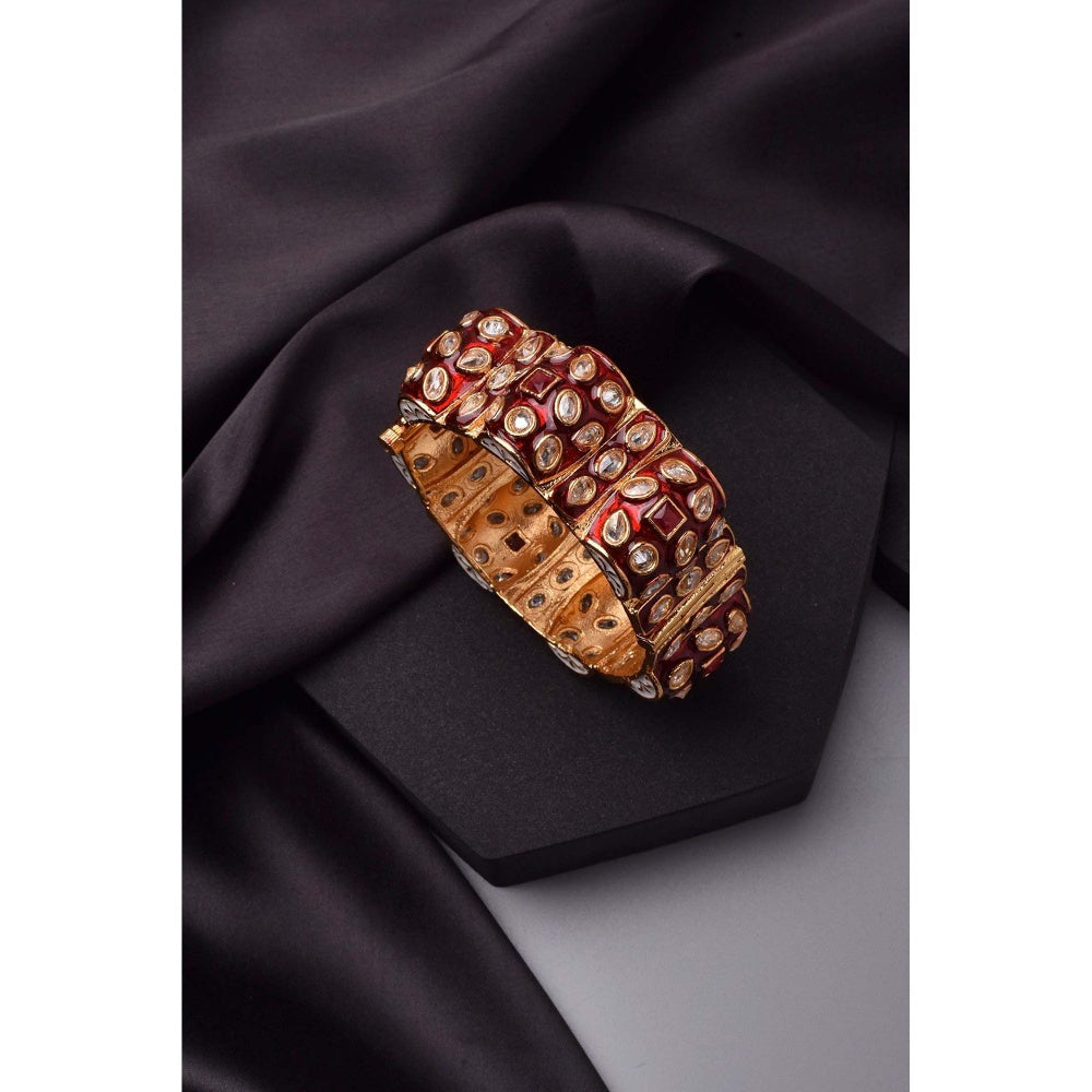 SWABHIMANN Shweta Red Meenakari Kundan Kada