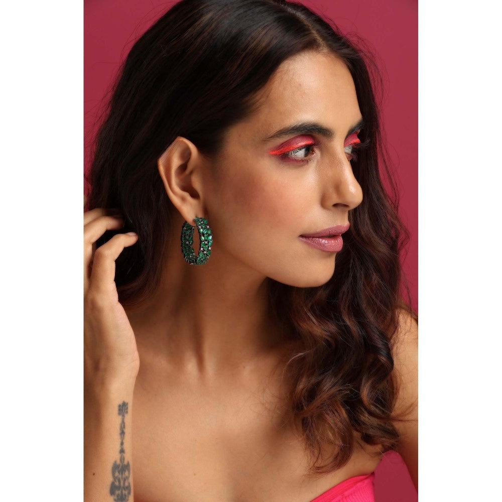 SWABHIMANN Audrey Emerald Hoop Earrings