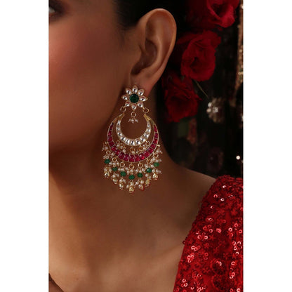SWABHIMANN Kanak Multicolour Kundan Chandbali Earrings