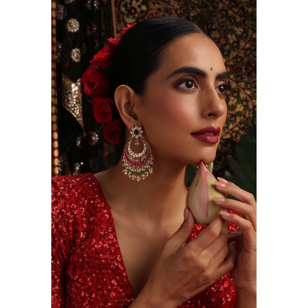 SWABHIMANN Kanak Multicolour Kundan Chandbali Earrings
