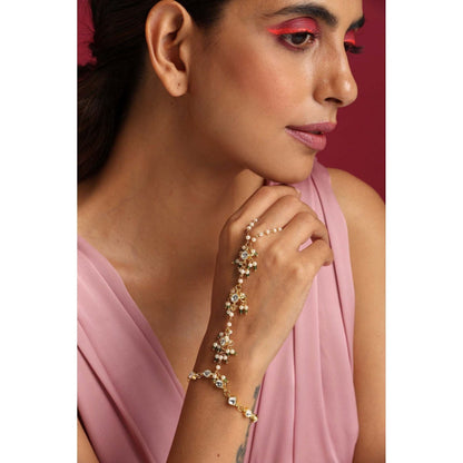 SWABHIMANN Akila White Kundan and Pearl Hathphool