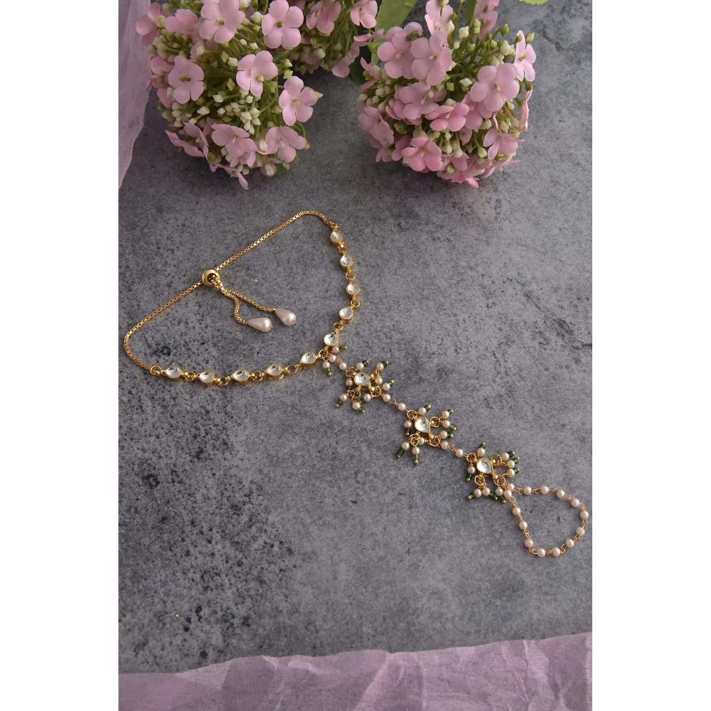 SWABHIMANN Akila White Kundan and Pearl Hathphool