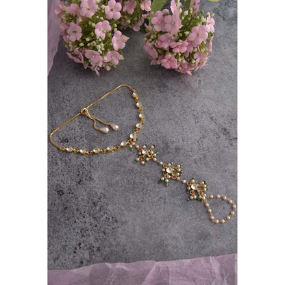 SWABHIMANN Akila White Kundan and Pearl Hathphool