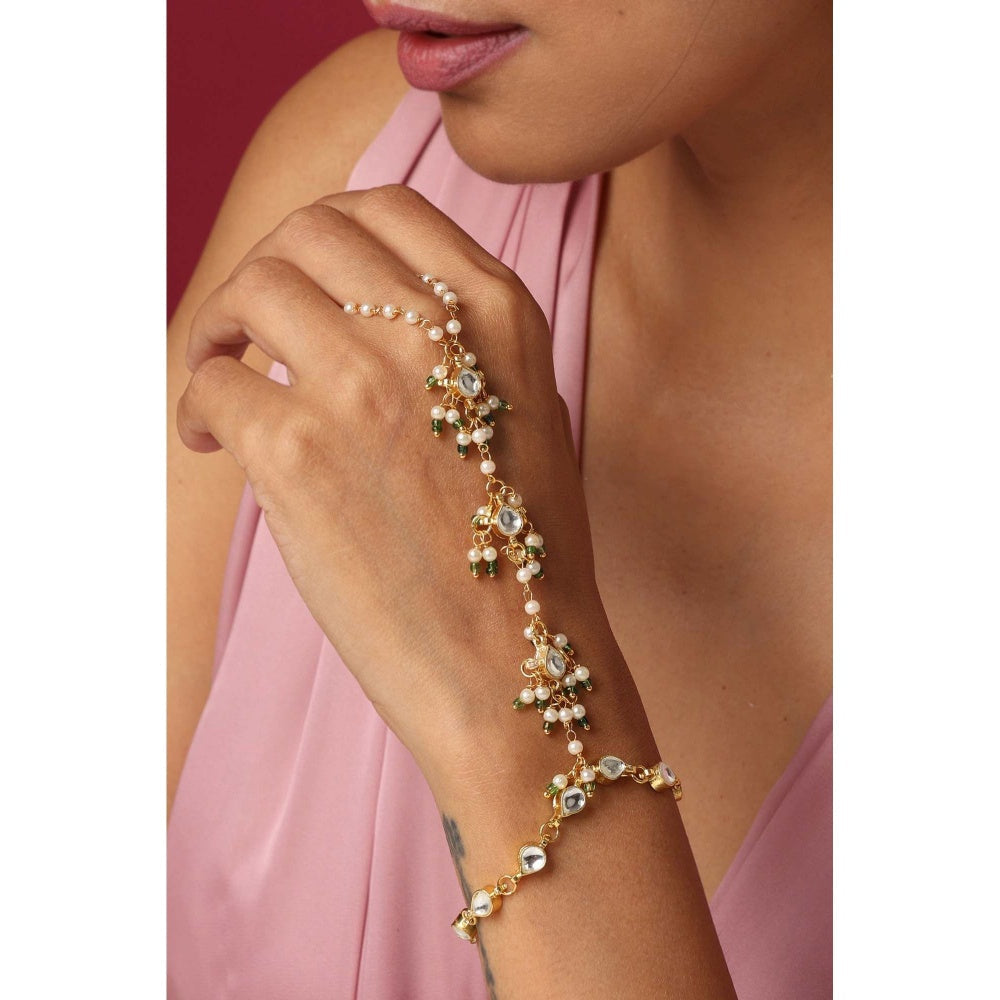 SWABHIMANN Akila White Kundan and Pearl Hathphool