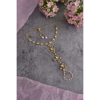 SWABHIMANN Akila White Kundan and Pearl Hathphool