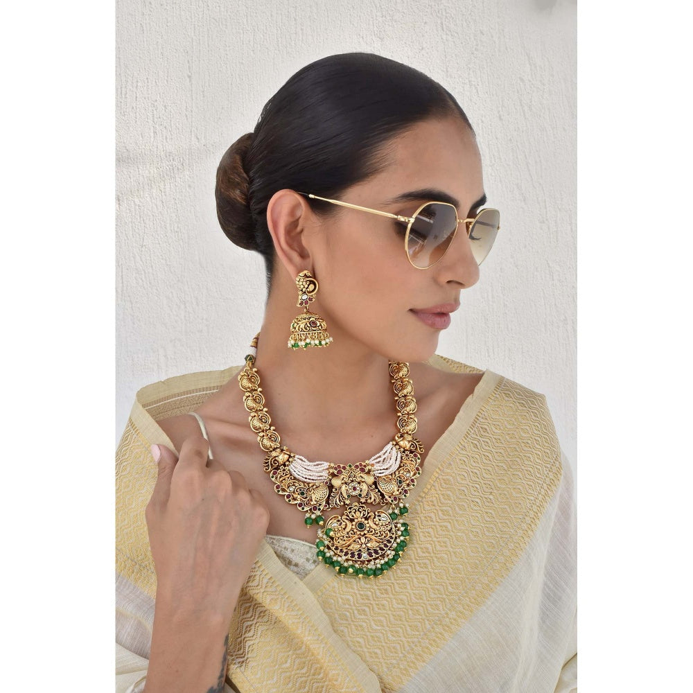 SWABHIMANN Falguni Multicolour Temple Work Necklace Set