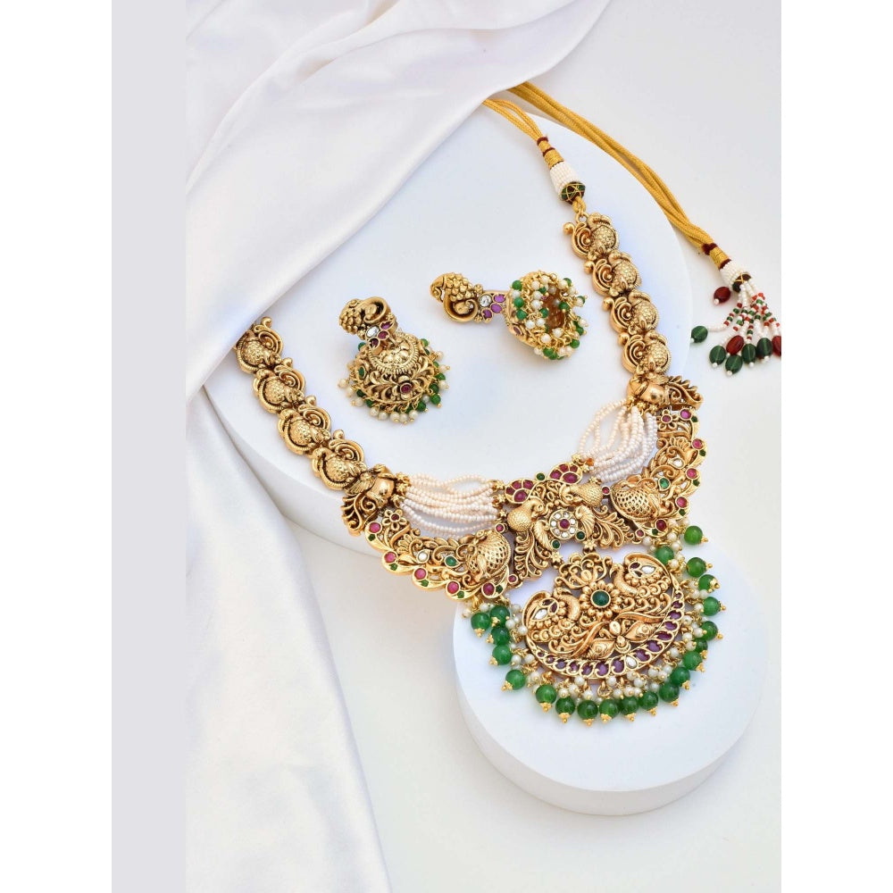 SWABHIMANN Falguni Multicolour Temple Work Necklace Set