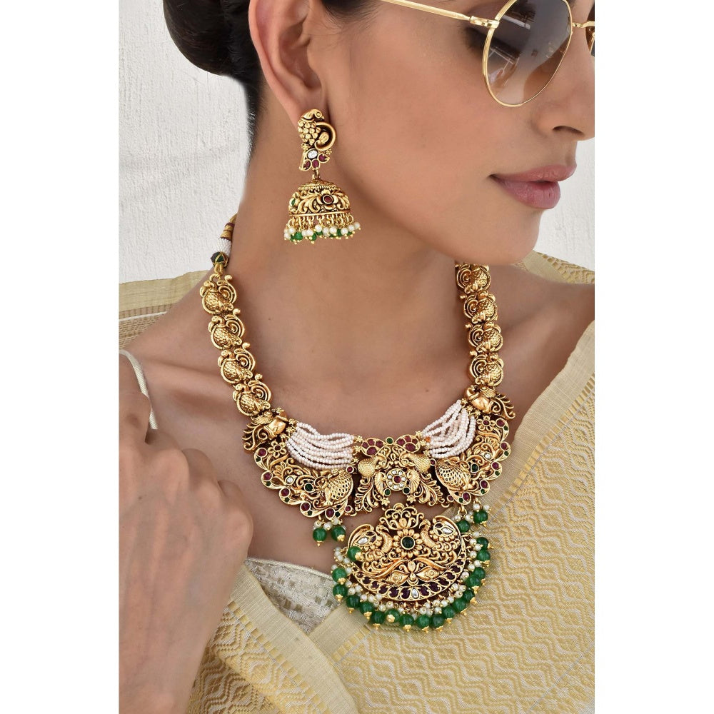 SWABHIMANN Falguni Multicolour Temple Work Necklace Set