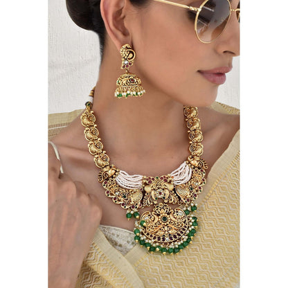 SWABHIMANN Falguni Multicolour Temple Work Necklace Set