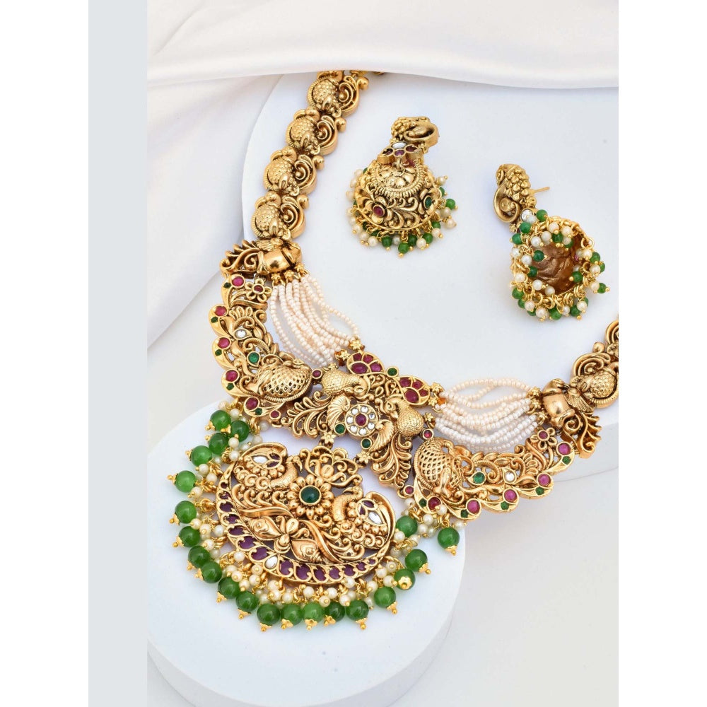 SWABHIMANN Falguni Multicolour Temple Work Necklace Set