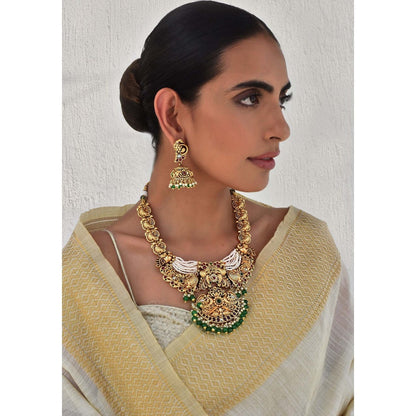 SWABHIMANN Falguni Multicolour Temple Work Necklace Set